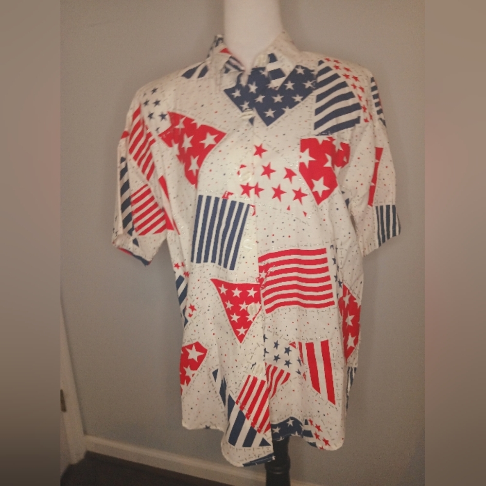 Vintage Separate Issue Patriotic Button Front Short Sleeve Shirt